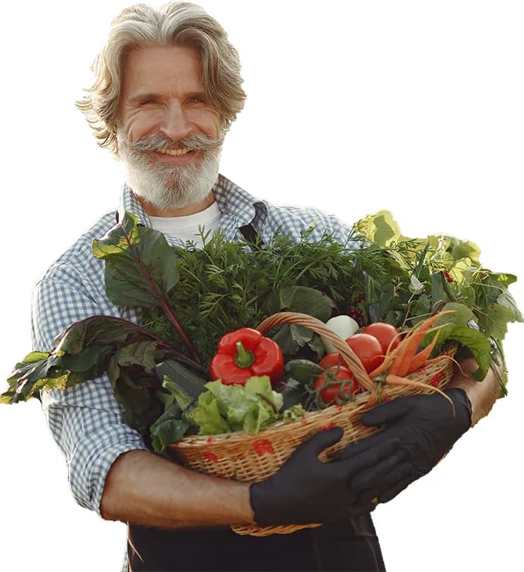 Farmer with fresh organic produce basket
